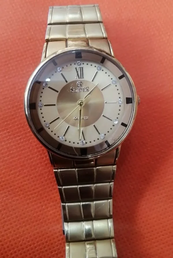 SLIDER Classic Gold-Tone Dress Quartz Watch on wrist